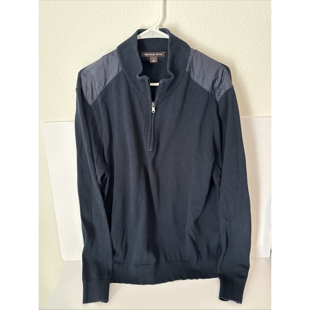 Michael Kors Mens Midnight Navy 1/4 Zip Sweater XL Preppy Old Money Casual